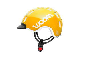 Woom sunny yellow kids helmet anti-twist round straps for maximum comfort.