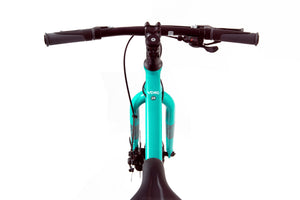 Yomo 24 turquoise 24-inch wheel 8-speed lightweight hybrid mountain bike.