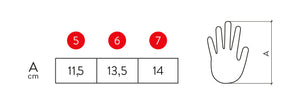 Woom TENS kids gloves size guide.