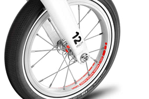Woom 1 exclusive wheels with Soopa Doopa Hoops rims and sealed bearing hubs.