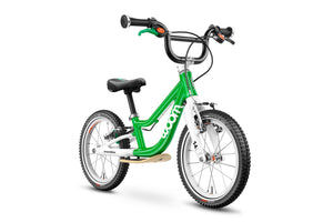 Woom 1 PLUS green 14 inch wheel ultralight children's balance bike.