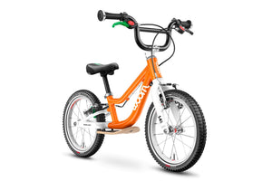 Woom 1 PLUS flame orange 14 inch wheel ultralight children's balance bike.