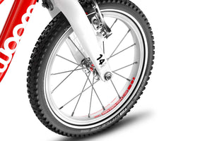 Woom 2 exclusive wheels with Soopa Doopa Hoops rims and sealed bearing hubs.