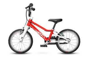 Woom 2 red 14 inch wheel ultralight children's bike.