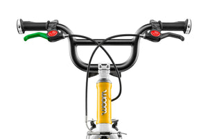 Woom 1 PLUS sunny yellow 14 inch wheel ultralight children's balance bike.