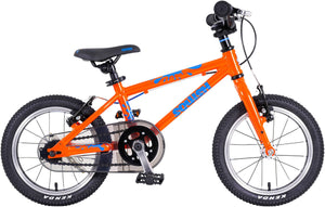 Squish 14 inch wheel orange boys lightweight hybrid mountain bike.