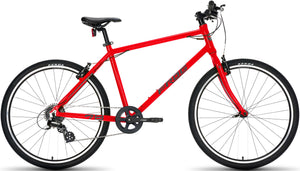 Frog 78 neon red 26 inch wheel 8 speed lightweight hybrid mountain bike.