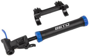 Beto double shot black and blue mini pump with bracket.