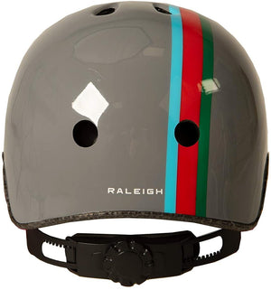 Raleigh Pop glossy grey, red, blue and green kids helmet.