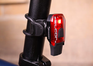 Moon Alcor rechargeable USB rear light on bicycle.