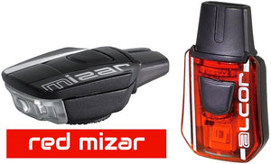 Moon Mizar red front and Alcor rear rechargeable USB lights.