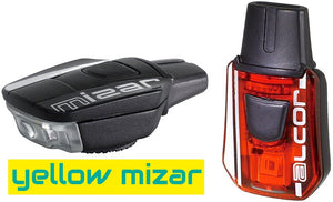 Moon Mizar yellow front and Alcor rear rechargeable USB lights.