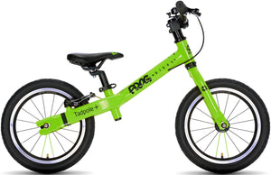 Frog Tadpole Plus green 14 inch wheel lightweight balance bike.