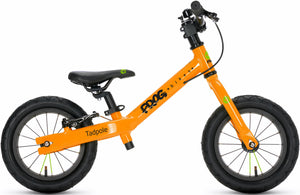 Frog Tadpole orange 12 inch wheel lightweight balance bike.