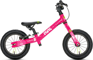Frog Tadpole pink 12 inch wheel lightweight balance bike.